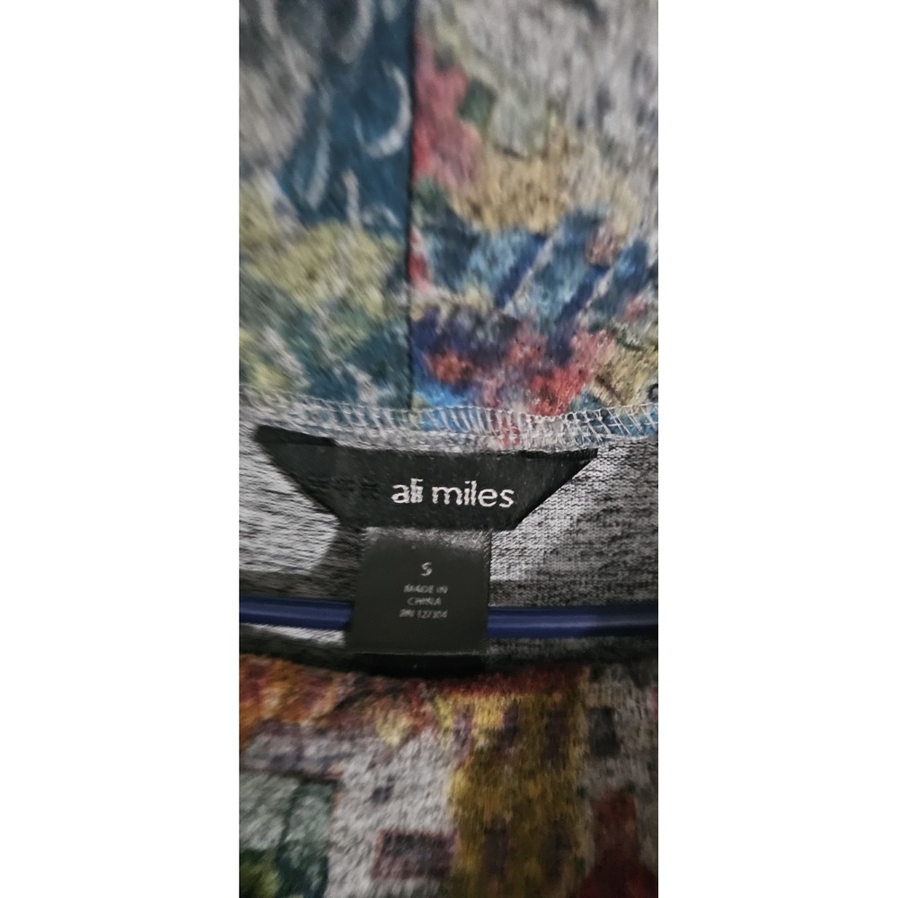 Ali Miles Abstract Village Brushed Knit Top Cowl Neck Sweater Sz Small‎ Pocket - Picture 6 of 10